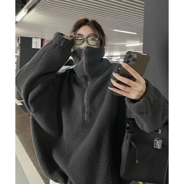 トレーナー スウェット ルーズハーフジップ スタンドネックプルオーバー レディース