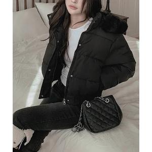 ブルゾン アウター フェイクファーフード付き ショート丈 中綿ジャケット レディース