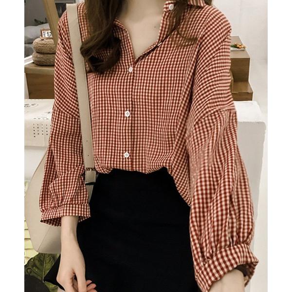 ブラウス シャツ ギンガムチェック長袖シャツ レディース
