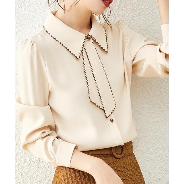 ブラウス シャツ ステッチリボンブラウス レディース