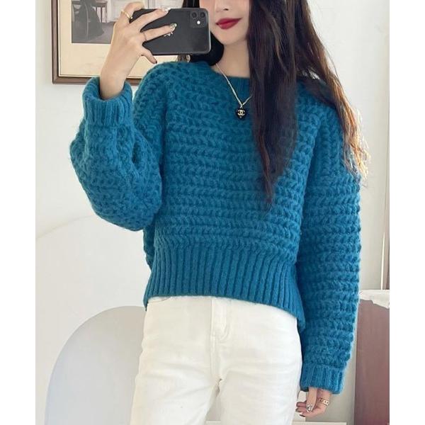 ニット セーター ざっくり編みショートニット レディース