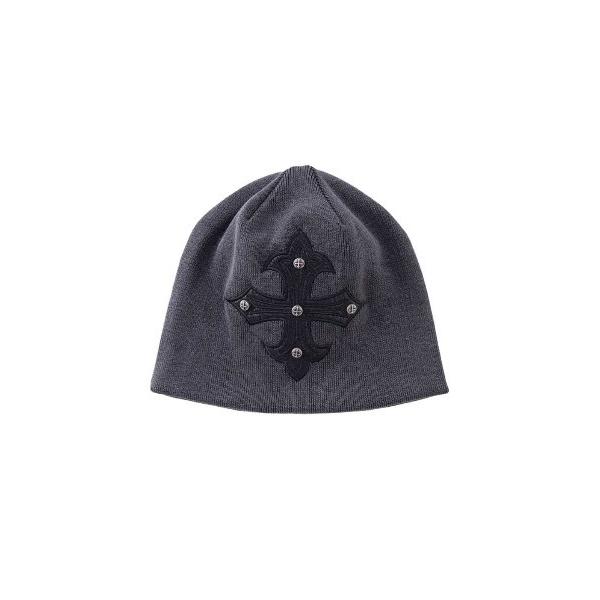 ニット帽 ニットキャップ ビーニー｜Studs Cross Leather Patch Beanie...