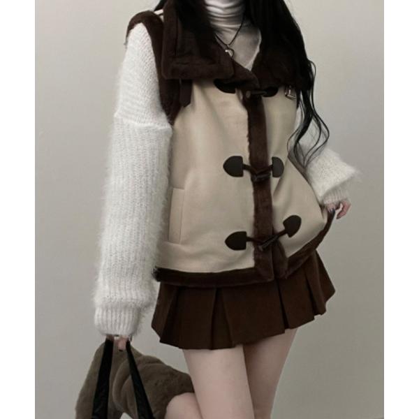 ベスト ジレ 裏ファー トグルボタン ベスト レディース