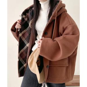 ◆BARK フード付きニットダッフルコート チェック ベージュ系 Mサイズ BARK（バーク） 【並行輸入品】【アウターセール】 メンズ カシミア