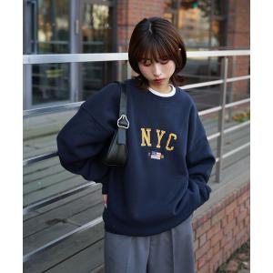 トレーナー スウェット 裏起毛ヴィンテージロゴ刺繍スウェット レディース