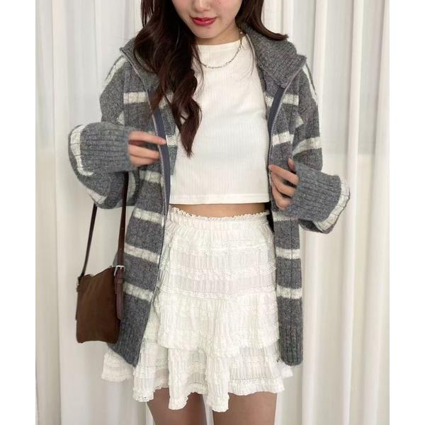 カーディガン ボーダージップニットカーディガン レディース