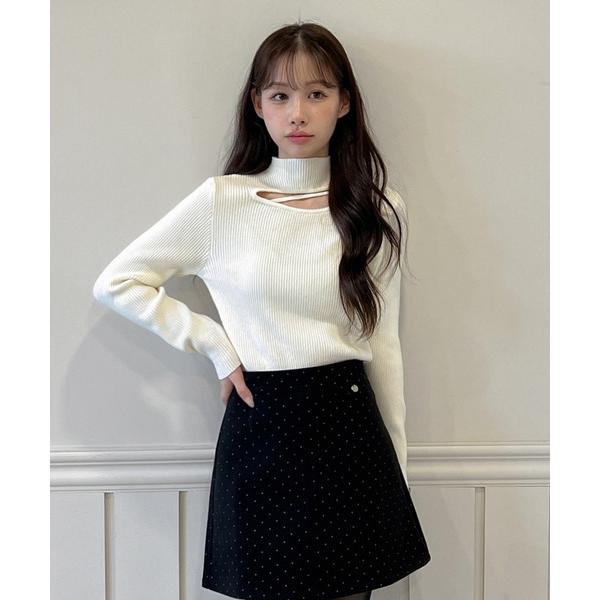 ニット セーター 「着用動画あり！・4色展開」カットアウトスリムフィットニットカットソー レディース