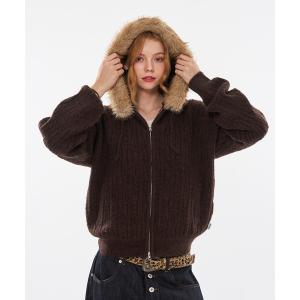 パーカー 「 4color / 3size 」REMOVABLE FAUX FUR，FEEL-GOOD CABLE KNIT HOODIE メンズ レ