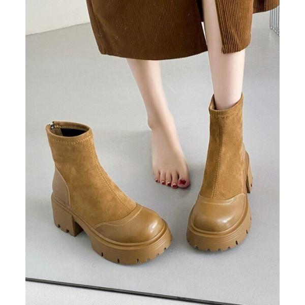 ブーツ チャンキーヒール ラグソール ショートブーツ レディース