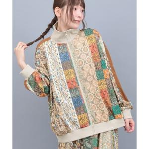 ブルゾン アウター ファブリックプリント＆ブラックジャケット レディース