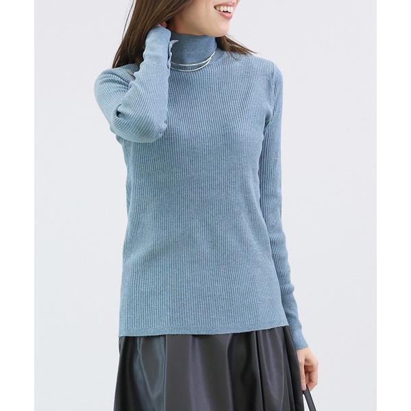 ニット セーター 袖ボタンハイネックリブニットプルオーバー レディース