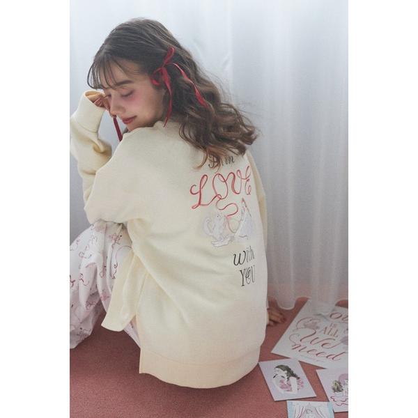 トレーナー スウェット 「momomi yuri コラボ」LOVE刺繍バックプリント裏起毛ルーズスウ...