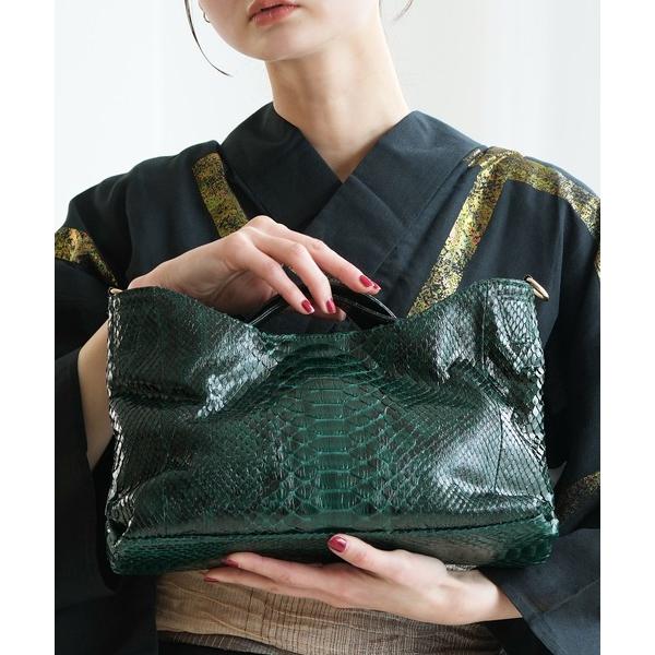 トートバッグ ウェーブトートバッグ PYTHON パイソン グリーン レディース