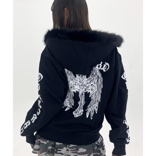 パーカー 「OY/オーワイ」GOTHIC CROSS FAUX FUR HOODIE ZIP UP/...