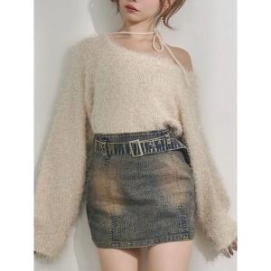 ニット セーター ワンショルダーシャギーニットTOP レディース