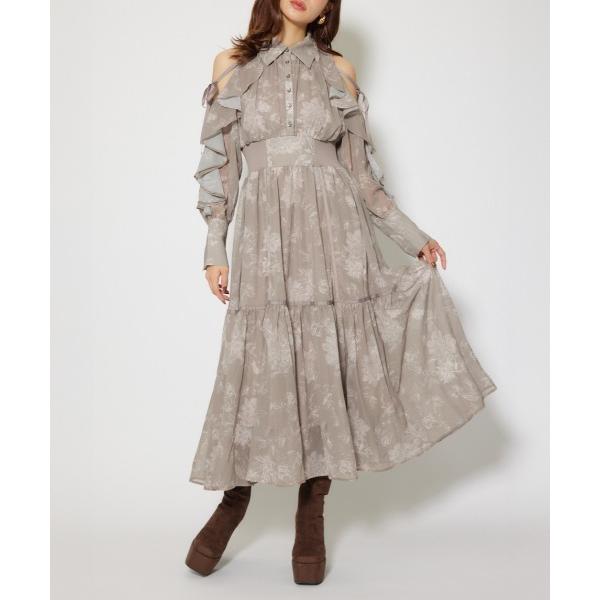 ワンピース フリルスリーブニットドッキングワンピ 秋服 冬服