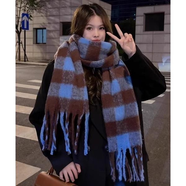 マフラー ストール チェック柄フリンジマフラー レディース