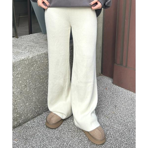 パンツ 裏起毛リブニットパンツ レディース