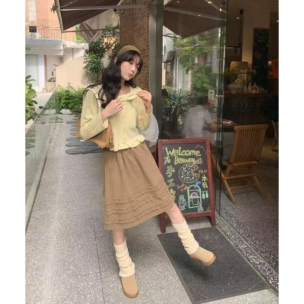 スカート コーデュロイミディ丈フリルテープスカート