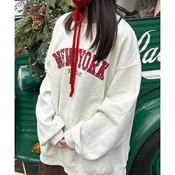 トレーナー スウェット チェックカレッジロゴプルオーバー レディース