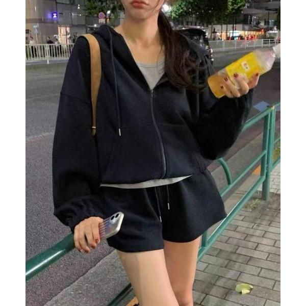 セットアップ ベーシックZIPパーカー＋ショートパンツセットアップ レディース