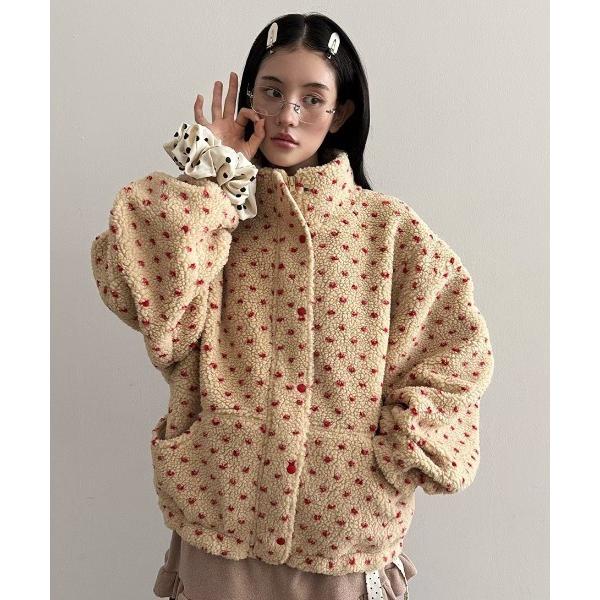 ブルゾン アウター スタンドカラーハート柄ボアブルゾン レディース