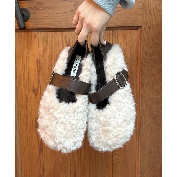 パンプス ベルトデザインボアフラットシューズ