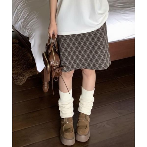 スカート アーガイルチェック柄ミディスカート