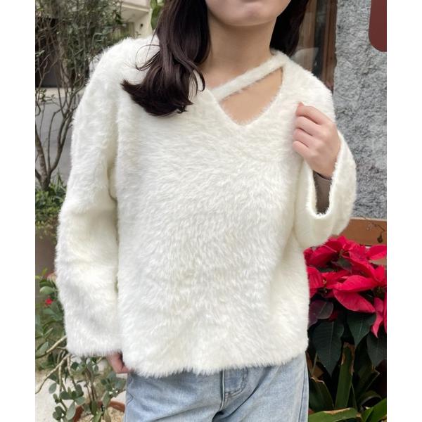 ニット セーター カッティングシャギーニット レディース