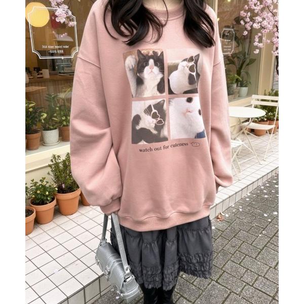 トレーナー スウェット 「選べる2種類」キャットプリントスウェットプルオーバー レディース