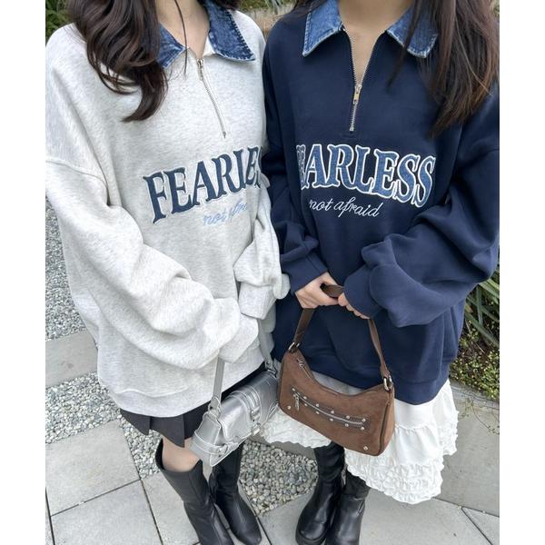 トレーナー スウェット デニムカラーハーフZIPスウェットプルオーバー レディース