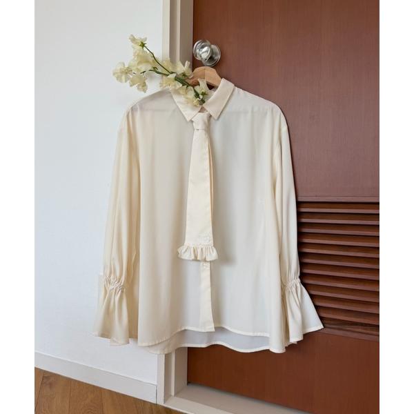 ブラウス シャツ volume sleeve frill tie blouse / タイ付きブラウス...