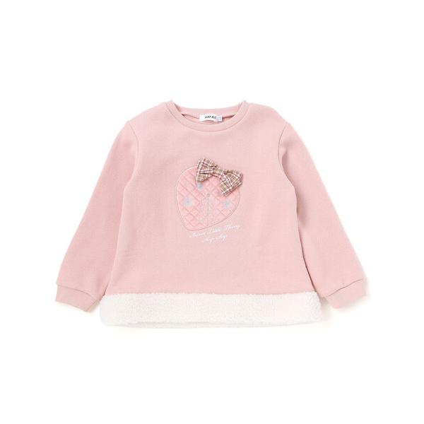 トレーナー  イチゴチェリーパッチ刺しゅうリボン付き裾ボアトレーナー(80~130cm) キッズ 子...