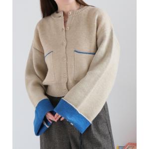 カーディガン アルパカタッチダブルフェイス袖配色カーディガン レディース