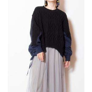 ニット セーター ケーブル編切替ニットプルオーバー レディース