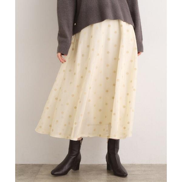 スカート 甘さを抑えて、品よく華やぐ　メッシュフロッキードットスカート
