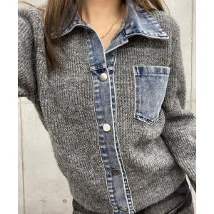 デニムジャケット gジャン デニムとニットのパッチワークカーディガン