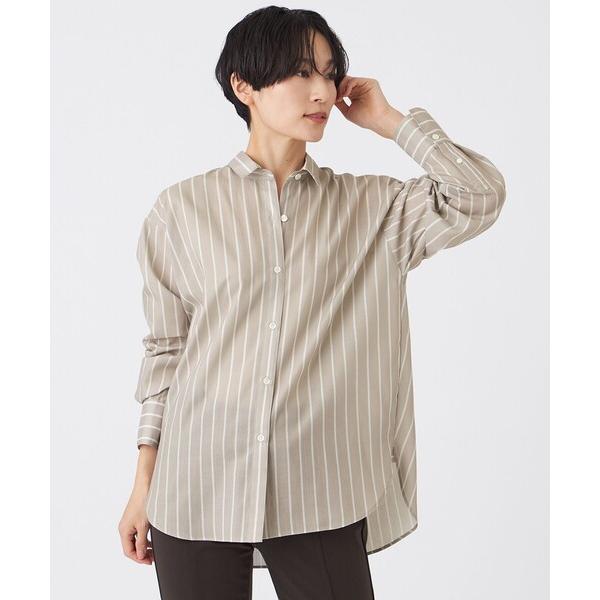 ブラウス シャツ 「L」「マシンウォッシャブル」コットンライクストライプシャツ レディース