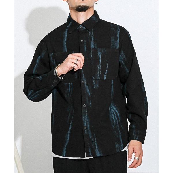 シャツ グランジペイント加工ブラックデニムシャツ メンズ レディース
