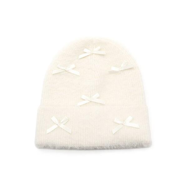 ニット帽 ニットキャップ リボン付きニット帽 レディース