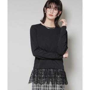 tシャツ 裾レースドッキングロングTシャツ レディース