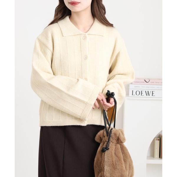 カーディガン ケーブルニット襟付きカーディガン レディース