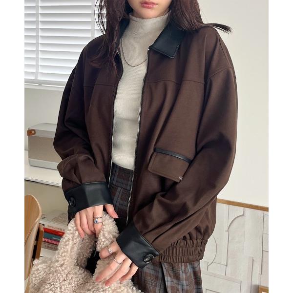 ブルゾン アウター 異素材切り替え メルトンタッチブルゾン レディース