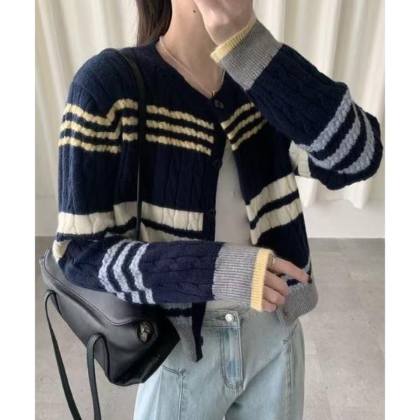 カーディガン マルチボーダーニットカーディガン レディース