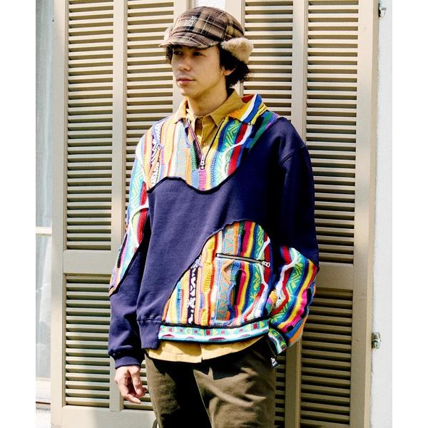 トレーナー スウェット ヘビースウェットｘCRAZYニット BIGハーフZIP メンズ レディース