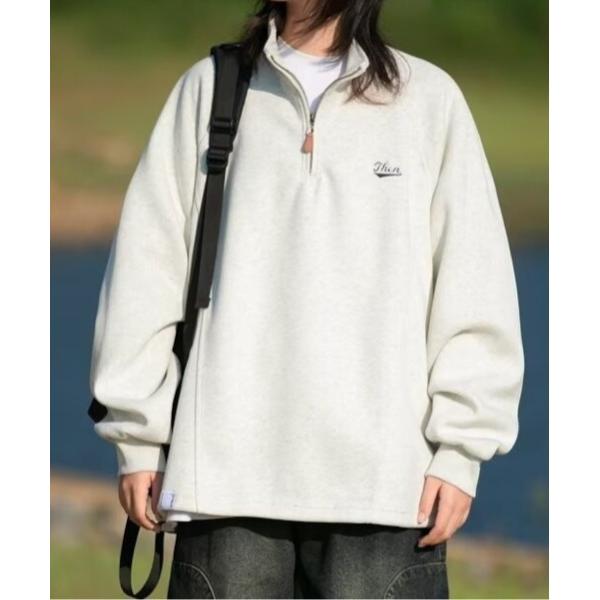 トレーナー スウェット 「胸刺繍 ハーフジップオーバーサイズスエット ユニセックス 裏起毛(MA/E...