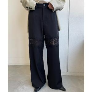 スラックス パンツ ワイドレースレイアウトスラックスパンツ レディース