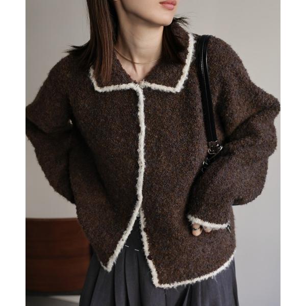 カーディガン 配色ポロカーディガン レディース