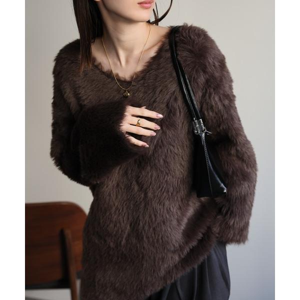 ニット セーター Vネックシャギーニットプルオーバー レディース