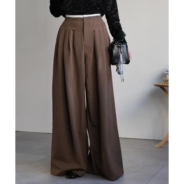 パンツ ダブルウエストタックワイドパンツ レディース